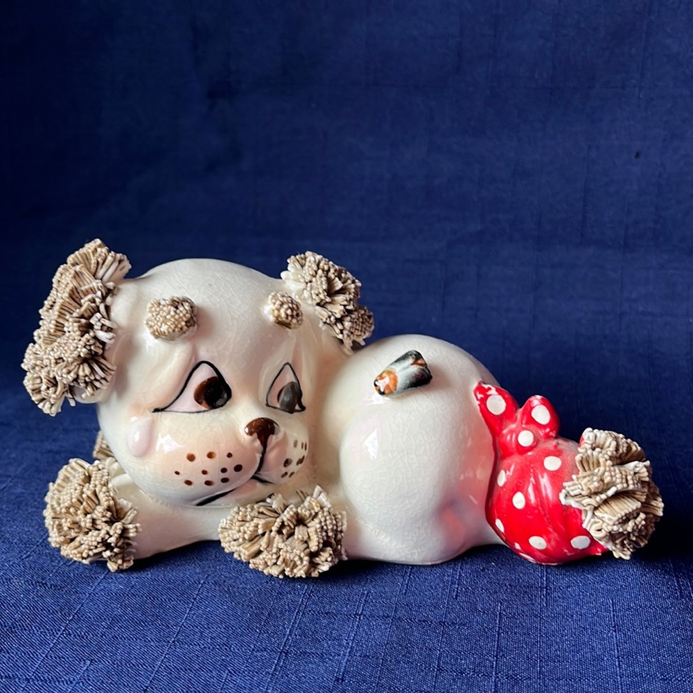 Vintage MC Lefton Spaghetti‎ Dog ( puppy) with Bug on Butt Figurine